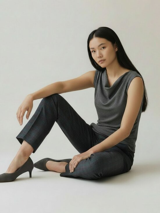 Womyn Pants - Womyn Gray Plaid Trousers